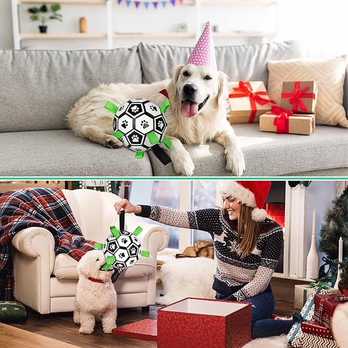 CHUKCHI Dog Toys Soccer Ball with Straps, Interactive Dog Toys for Tug of War,Puppy Birthday Gifts,Dog Water Toy,Pet Tug Toy,Durable Pet Balls for Small Medium & Large Dog（8 inch）