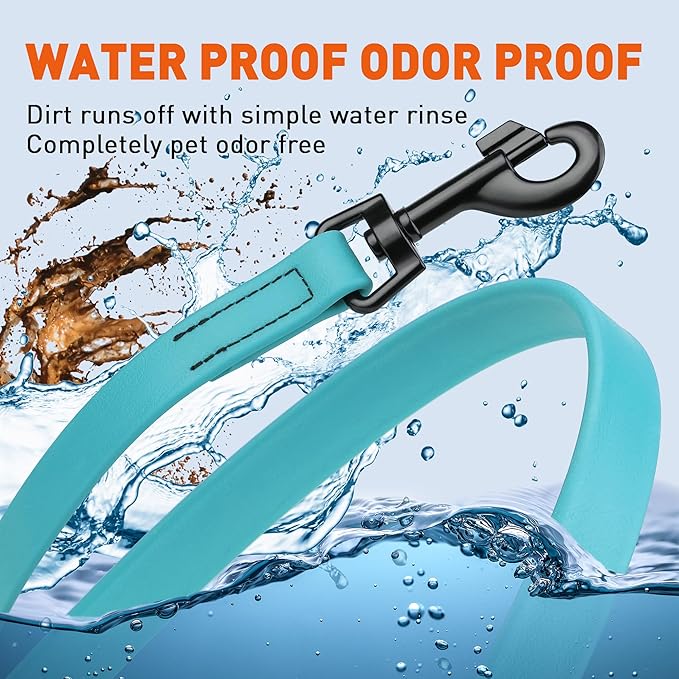 Dogline Biothane Waterproof Dog Leash Strong Coated Nylon Webbing with Black Hardware Odor-Proof Easy to Clean High Performance for Small or Large Dogs Made in USA 4 or 6 ft Lead, Sky Blue
