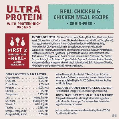 Natural Balance Ultra Protein Dry Cat Food, Real Chicken & Chicken Meal Recipe with Protein-Rich Organs - 10 lbs.