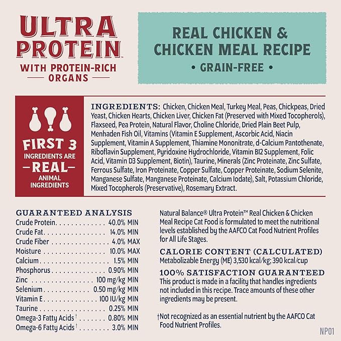 Natural Balance Ultra Protein Dry Cat Food, Real Chicken & Chicken Meal Recipe with Protein-Rich Organs - 6 lbs.