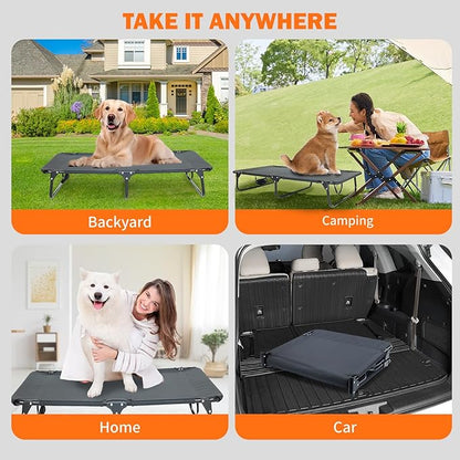 everfront Dog Elevated Bed Foldable Portable Raised Bed Camping cot Outdoor Summer Dog Bed (Large, Grey-Textilene)
