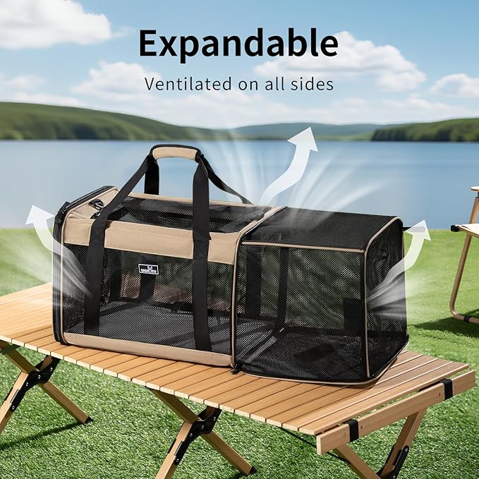Wakytu Airline Approved Expandable Pet Carrier for Small Cats, Collapsible Travel Bag with 600D Oxford, Safety Lock Zipper,S