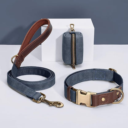 Didog Soft PU Leather Dog Collar for Large Dogs,Classic Adjustable Wide Dog Collars with Quick Release Metal Buckle,Easy Clean and Comfortable with Nylon Lining,Blue,XL Neck 20-27", Width 1.2"