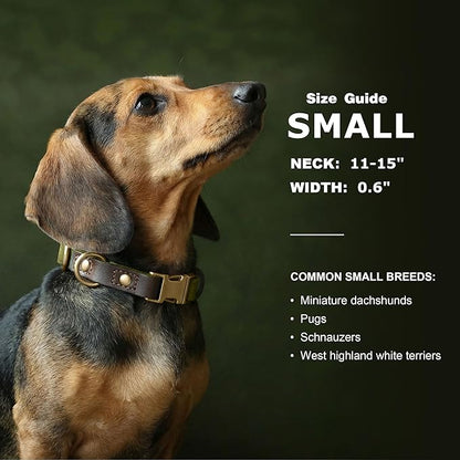 Didog Soft PU Leather Dog Collars for Small Dogs,Classic Adjustable Dog Collars with Quick Release Metal Buckle,Easy Clean and Comfortable with Nylon Lining,Olive Green,S Neck 11-15"