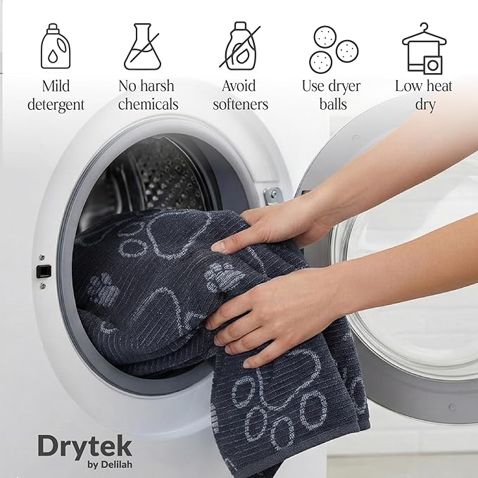 Delilah Home Drytek Dog Towel, Faster Drying, Ultra Absorbent & Odor-Resistant Dog Drying Towel Made from Recycled Bottles, Large 30x54, Quick-Dry & Sand-Resistant for Bath, Beach & Travel (Black)
