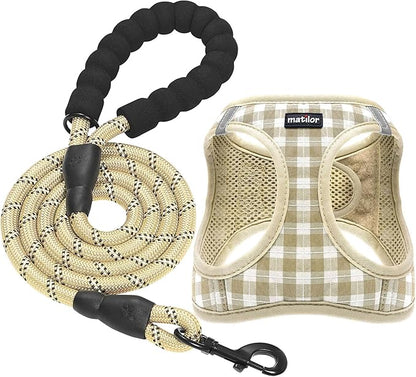 matilor Dog Harness Step-in Breathable Puppy Cat Dog Vest Harnesses for Small Medium Dogs Beige Checkered