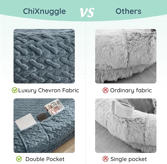 ChiXnuggle Human Dog Bed Cover - Luxury Faux Fur Giant Size Dog Bed Cover, 72"x40"x10", Grayish Blue