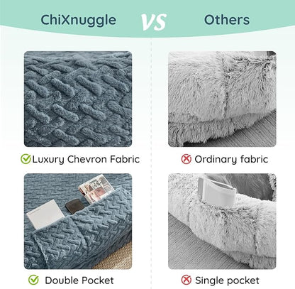 ChiXnuggle Human Dog Bed Cover - Luxury Faux Fur Giant Size Dog Bed Cover, 72"x40"x10", Grayish Blue