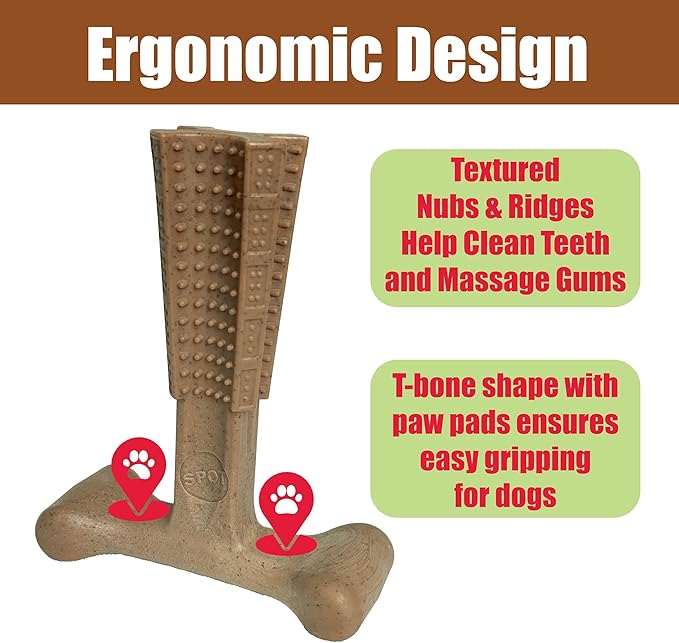 SPOT Bam-Bones Plus T-Bone, Bamboo Fiber & Nylon Dog Chew, Durable for Aggressive Chewers, Non-Splintering, for Adult Dogs & Teething Puppies Under 90lbs, 7in, Chicken Flavor