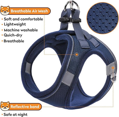 Dog Harness with Leash Set, No-Pull Step-in Reflective Pet Harness with 1 Leash Clips, Adjustable Soft Padded Easy Walk Dog Vest for Small Medium Large Dogs, Cats(Dark Blue, XSmall)