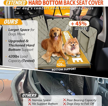 ROUWINNE Back Seat Extender for Dogs-Large Space, Dog Car Seat Cover Hard Bottom Holds 420lbs, Sturdy Backseat Extender for Dogs, Upgraded Material,Waterproof Dog Hammock for Car SUV, Truck Khaki