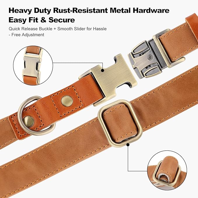 Plutus Pet Genuine Leather & Hemp Dog Collar – Adjustable Heavy Duty Pet Collar with Quick Release Metal Buckle, Soft & Stylish for Puppy and Small, Medium, Large Dogs (Light Brown, M)