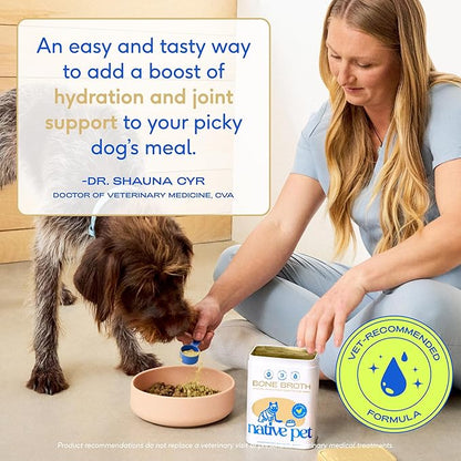 Native Pet Bone Broth for Dogs and Cats - Chicken Bone Broth Powder Dog Food Toppers for Picky Eaters - Provides Extra Nutrition for Joint Strength, Immune Support & Heart Health - 96 Scoops