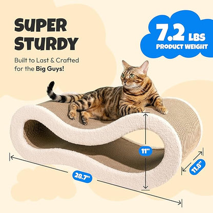 Pet JoJo Cloud Lounge Cat Scratching Pad, Reversible Scratch Board with Natural Curves for Freestyle Scratching & Ergonomic Support, Extra Wide Cat Bed for Large Cats, Premium Cardboard & Cozy Fabric