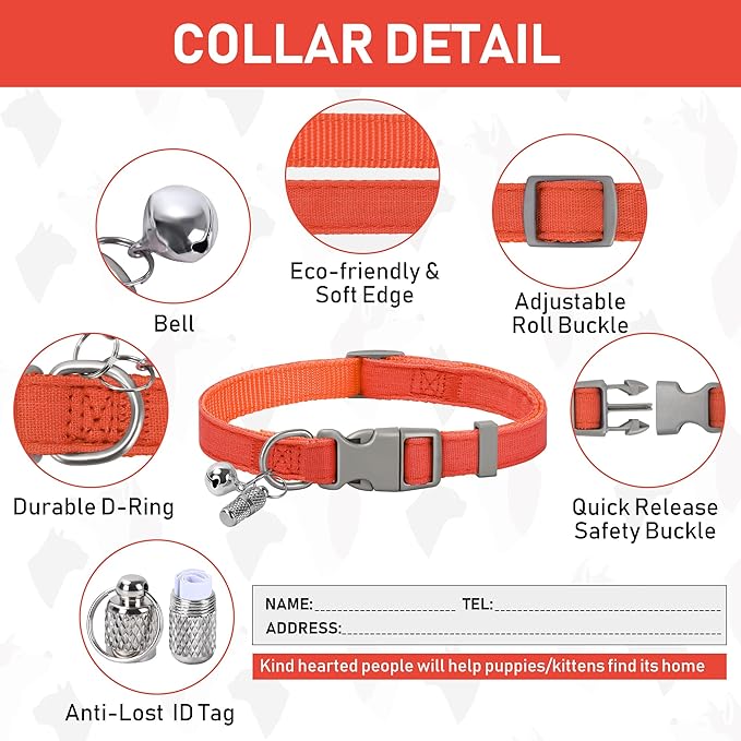 GAMUDA Small Pet Harness Collar and Leash Set, Step in No Chock No Pull Linen Fabric Soft Mesh Dog Vest Harnesses Reflective for Dogs Puppy Cats Kitten Rabbit (Orange, M)