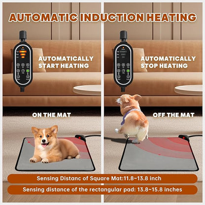 Orznez Pet Heating Pad for Cats & Dogs,Safe Electric Cat Warming Pad with Chew Resistant Cord,Automatic Induction Heated Cat Bed,Adjustable Temperature & Time (17.7" x 17.7")