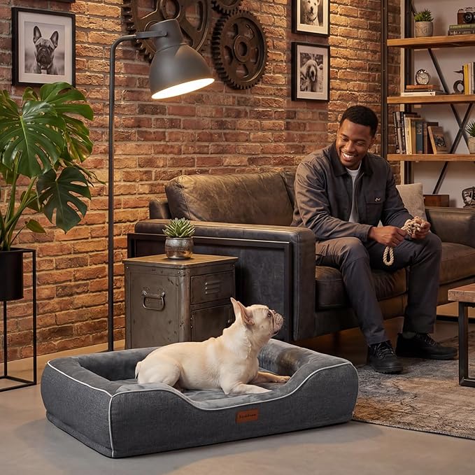 Orthopedic Cooling Dog Bed for Medium Sized Dogs Up to 30 Lbs, 28"x23"x6" Memory Foam Pet Bed with Egg-Crate Foam,Waterproof Removable Washable Cover,Anti-Slip Bottom, Relieves Joint Pain,Dark Grey