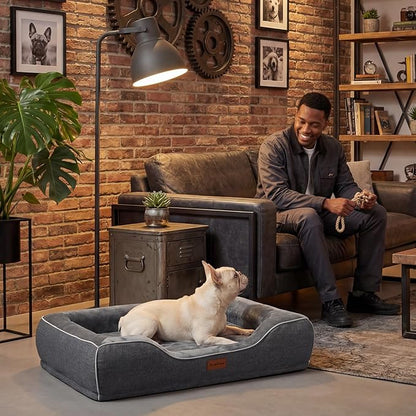 Orthopedic Cooling Dog Bed for Medium Sized Dogs Up to 30 Lbs, 28"x23"x6" Memory Foam Pet Bed with Egg-Crate Foam,Waterproof Removable Washable Cover,Anti-Slip Bottom, Relieves Joint Pain,Dark Grey