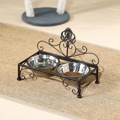 Elevated Dog Bowls for Small Dogs Metal Raised Dog Bowl Cat Dish Stand with Double Stainless Steel Pet Feeder for Food and Water Lifted Cats Bowls with Stand Elevated Pets Bowl Holder - Height 3.54"