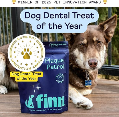 Finn Plaque Patrol Dental Chews | Triple-Action Defense Against Plaque, Tartar, and Bad Breath | for Medium/Large Dogs, 25+ lbs