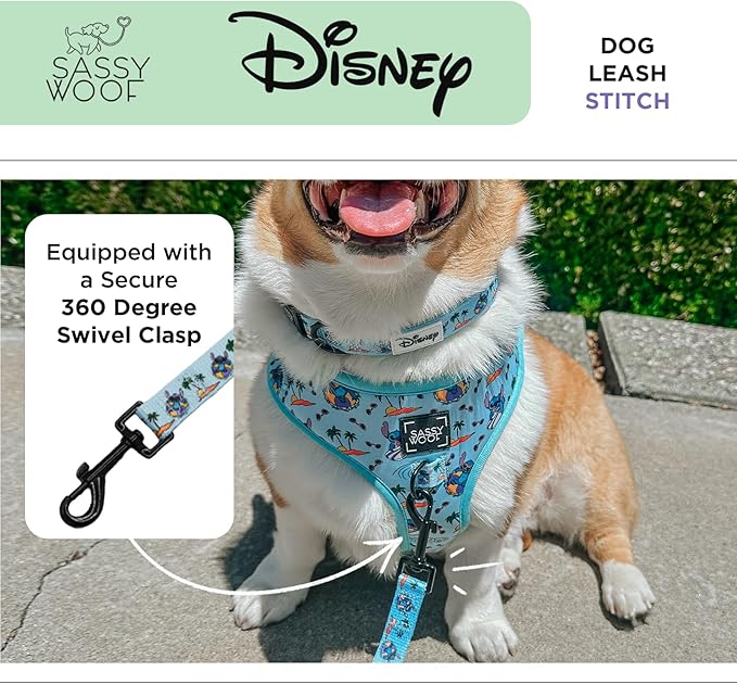 Sassy Woof Disney Stitch Dog Leash 60-Inch with Neoprene Padded Handle - Comfortable, Durable, and Stylish for Small to Large Dogs - Officially Licensed