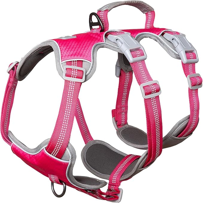 Huntboo Escape Proof Harness, No Slip Dog Harness Escape Proof, Reflective Harness with Handle, Breathable, Durable, Adjustable Vest for Large Dogs Walking, Training, and Running Gear (Rose red, L)