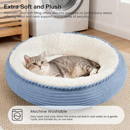 Love's cabin Round Donut Cat and Dog Cushion Bed, 20in Pet Bed for Cats or Small Dogs, Anti-Slip & Water-Resistant Bottom, Super Soft Durable Fabric Pet beds, Washable Luxury Bed Sky Blue Stripe