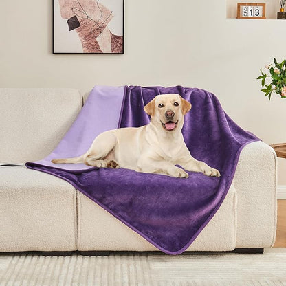 Yaning Waterproof Blanket 60"x80" for Adults, Reversible Waterproof Bed Cover for Dogs Cats Pets, Soft Leakproof Blanket for Bed Couch Sofa Furniture Protector, Dark Purple/Light Purple
