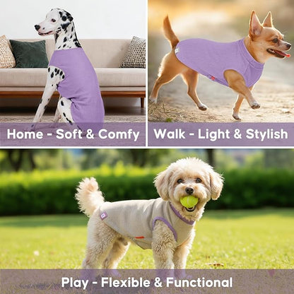 KYEESE 2Pack Dog Shirts Waffle for Small Dogs, Stretchy and Comfortable Dog T-Shirts, Lightweight Sleeveless Tank Top, Breathable Vest, Cat Shirt, Small, Purple + Grey