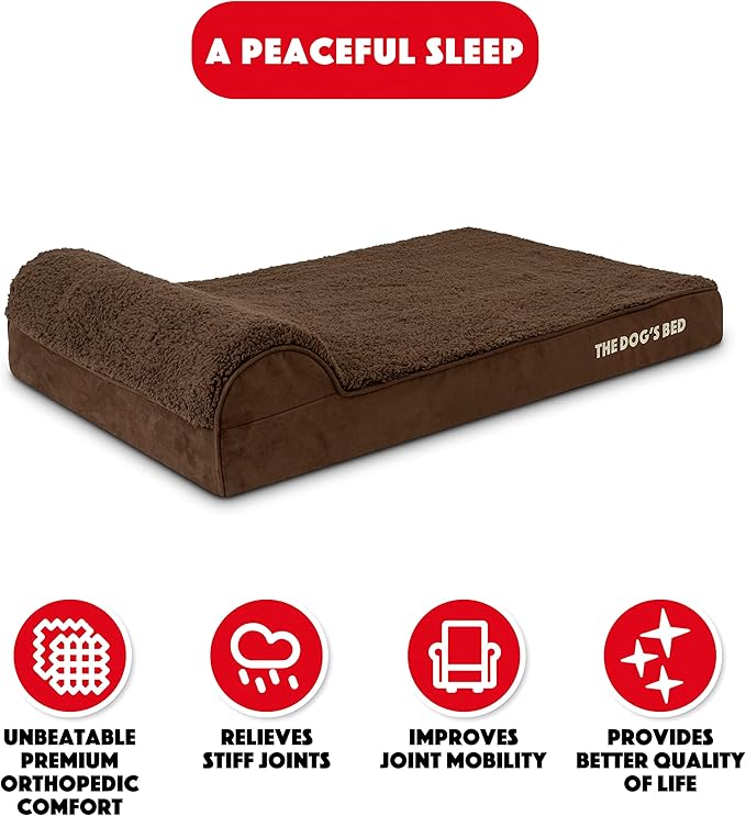 The Dog’s Bed Orthopedic Headrest Dog Bed Large Brown, Memory Foam, Pain Relief for Arthritis, Hip & Elbow Dysplasia, Post Surgery, Lameness, Waterproof Washable Cover, Veterinary Approved