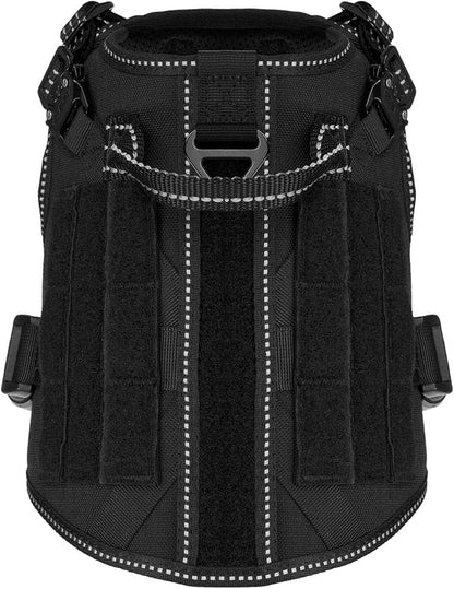 ICEFANG Tactical Dog Harness, Small Size,2X Metal Buckle,Working Dog MOLLE Vest with Handle,No Pulling Front Leash Clip,Hook and Loop Panel (Black,S (Pack of 1))