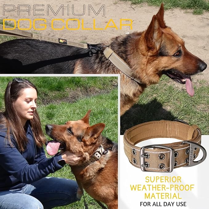 ADITYNA Heavy Duty Dog Collar for Large Dogs - Reflective Collar with Handle for Training, and Walking - Wide, Thick, Tactical, Soft Neoprene Padded