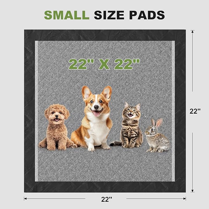 Charcoal Puppy Pads Rugular 22x22 Inches Small Dog Pee Pads Odor-Control & Leak-Proof Disposable Pet Training Edge-Wrapping Thicken Potty Pad for Dogs, Cats, Rabbits (50 Pieces)