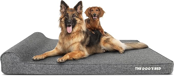 The Dog’s Bed Orthopedic Headrest Dog Bed XXL Grey Linen, Memory Foam, Pain Relief for Arthritis, Hip & Elbow Dysplasia, Post Surgery, Lameness, Waterproof Washable Cover, Veterinary Approved