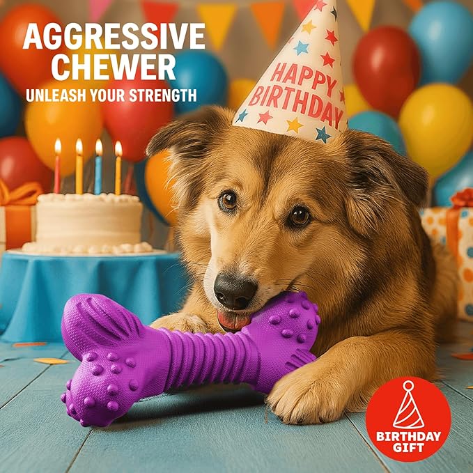 Doudele Dog Toys for Aggressive Chewers, Dog Toys for Medium Large Dogs, Natural Rubber Dog Chew Toys with Beef Flavor, Indestructible Chew Toys for Aggressive Chewers (Purple)