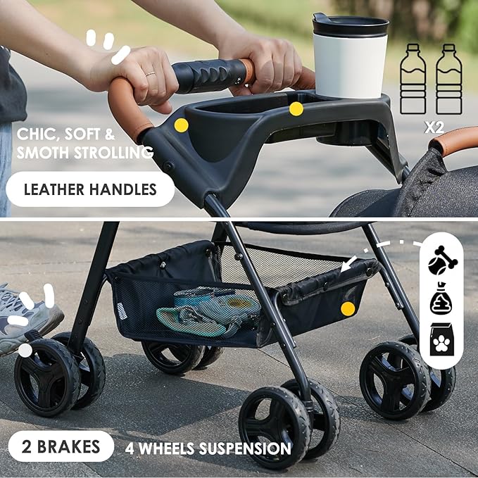 Zoosky 3 in 1 Pet Stroller with Removable Carrier, Folding Stroller for Small/Medium Dogs and Cats, Waterproof, All-Terrain, with Sun Shades, Car Seat