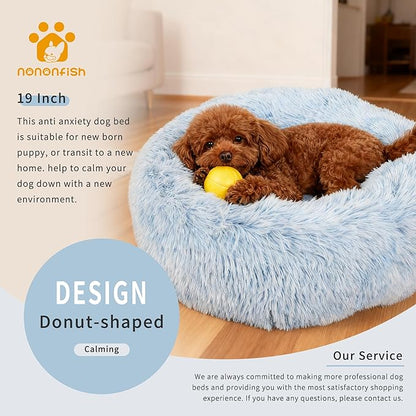 Calming Donut Dogs Beds for Small Dogs Washable,19inch Fluffy Round Puppy Bed for Puppies,Cats & Toy Breeds with Raised Rim,Fits up to 15 lbs Pets,Gradient Blue