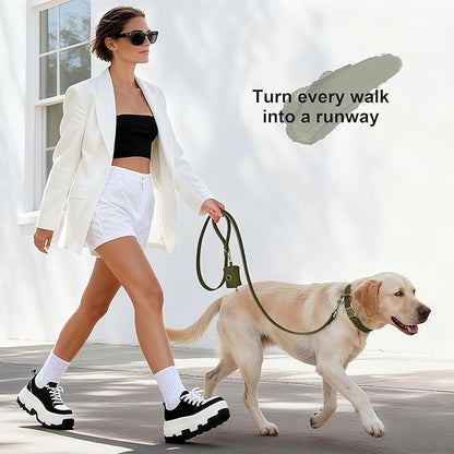 Didog Soft PU Leather Dog Collar, Stylish Quick Released Dog Collar for Large Dogs, Easy Clean Adjustable Pet Collar for Daily Walking, Dark Green, L Fit 15-23" Neck