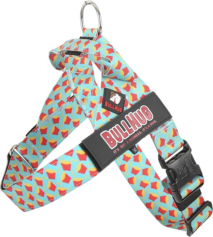 BULLHUG Adjustable Dog Harness– No Pull, No Choke – for English Bulldogs, French Bulldogs, Pugs & Broad-Chested Breeds – Easy, Safe Walks (Fries, Large)