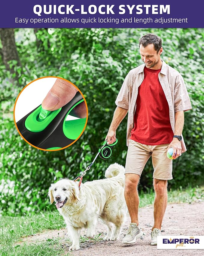 Emperor Pets 26 ft Retractable Dog Leash Large Dogs - Up to 110lbs, Heavy Duty Leash Retractable 26 ft, Dog Leashes for Large Breed Dogs -GN26