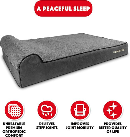 The Dog’s Bed Orthopedic Headrest Dog Bed XXL Grey Plush, Memory Foam, Pain Relief for Arthritis, Hip & Elbow Dysplasia, Post Surgery, Lameness, Waterproof Washable Cover, Veterinary Approved