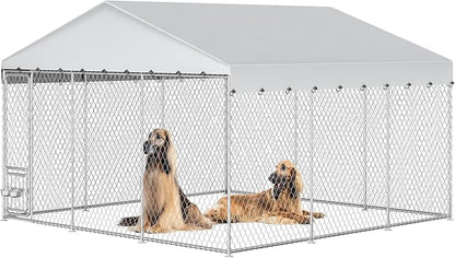 YITAHOME Outdoor Dog Kennel with Rotating Feeder Bowls & UV-Resistant Waterproof Cover, 14.8×14.8×7.9FT Outside Dog Enclosure for Yard, Heavy Duty Dogs Cage for Medium Large Dogs