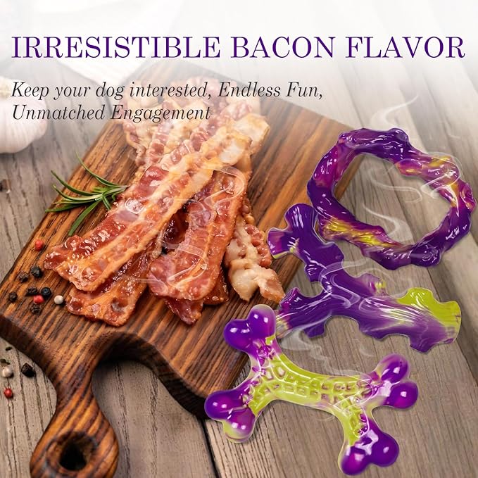 Frienhund 6-Pack Dog Toys for Aggressive Chewers: Dog Toy for Aggressive Chewer Large Breed, Dog Toy to Keep Them Busy, Dog, Bacon Flavor