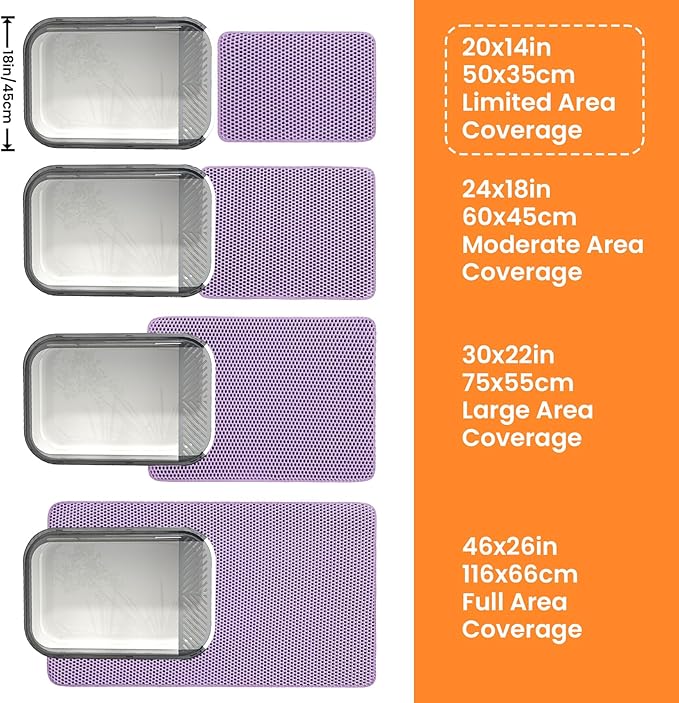 Petinstinct Small Cat Litter Mat, 20x14’’ Double Layer Honeycomb Cat Litter Box Mat, Non Slip Waterproof Urine Proof Litter Trapping Mat for Floor, Kitty Litter Pad, Indoor Pet Supplies, Purple