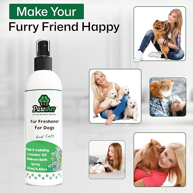 Pawsher Dog Perfume Spray Long Lasting, Refreshing & Calming Lavender Scent for in Between Baths, Odor Eliminating for Dogs & Cats, Dog Cologne & Deodorizer Perfume, 8.45 oz