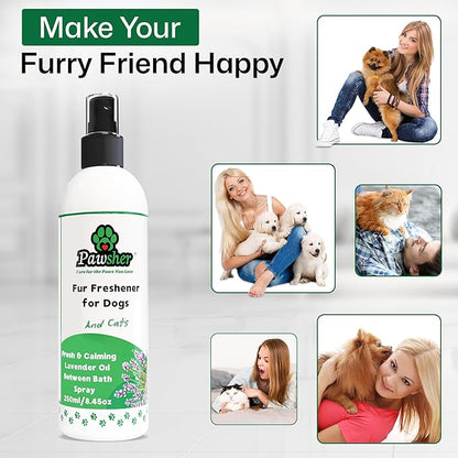 Pawsher Dog Perfume Spray Long Lasting, Refreshing & Calming Lavender Scent for in Between Baths, Odor Eliminating for Dogs & Cats, Dog Cologne & Deodorizer Perfume, 8.45 oz