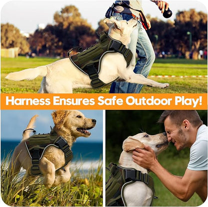 Heavy-Duty Tactical Dog Harness for Large Dogs, No Pull Adjustable Reflective Pet Vest with Molle System, K9 Military-Grade Control for Service Training, Outdoor & 10+ Breeds, Green Camo, Large