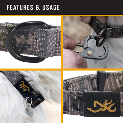 Browning Classic Preformance Webbing Pet Collar, Fully Adjustable, Available in Solid Colors and Camo Patterns, Ovix Camo, Large