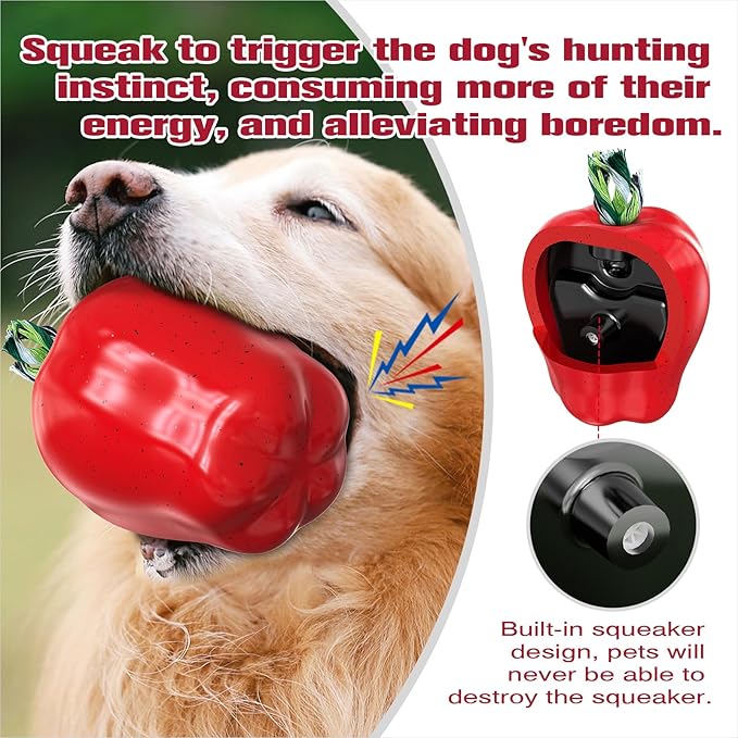 Large Size Red Apple Squeaky Dog Toy for Medium/Large Aggressive Chewers Breeds Dogs Durable Bouncy Squeak Ball