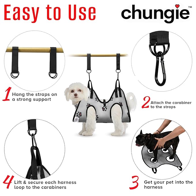 Dog Grooming Hammock for Dogs – Pet Restraint for Nail Trimming with Pet Nail Clipper – Dog Sling for Grooming, Pet Hammock for Nail Cutting & Grooming Harness (Legs Spacing: 9-12”)/Max W:30lb)